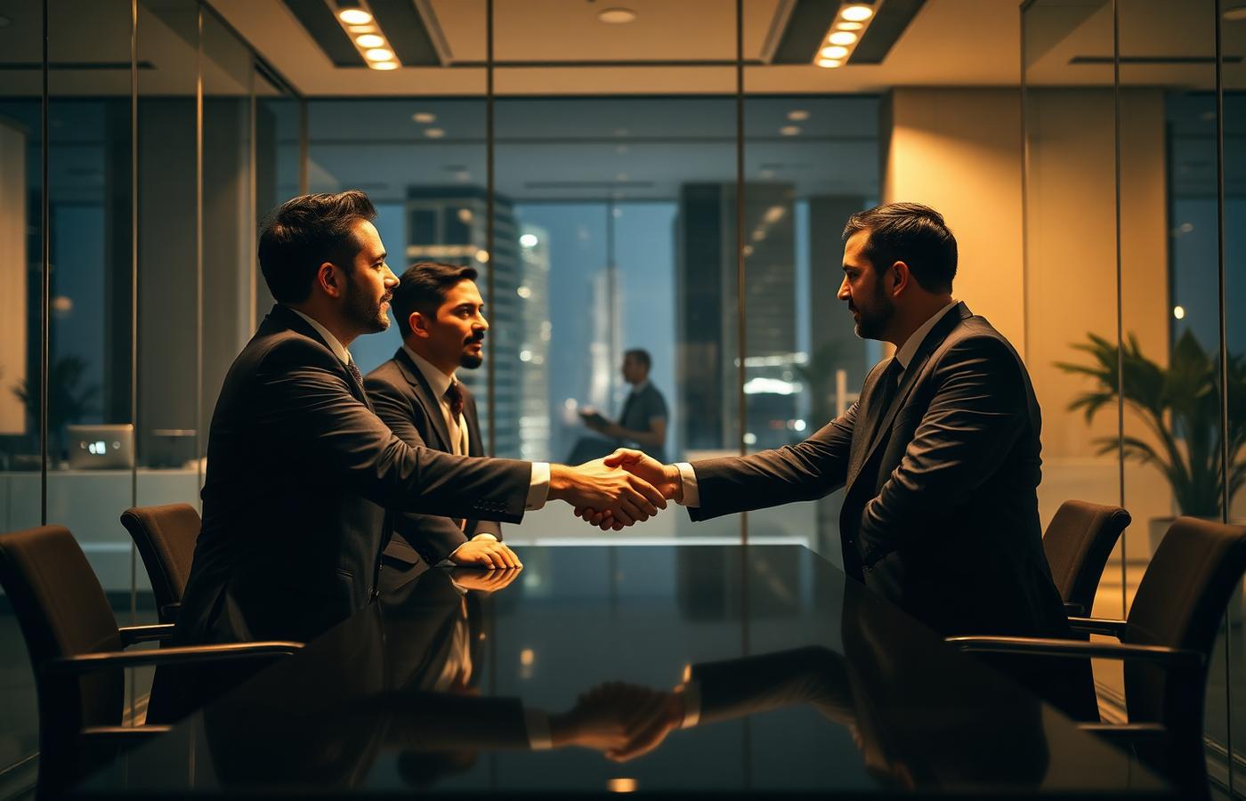 Corporate handshake in a modern Dubai office